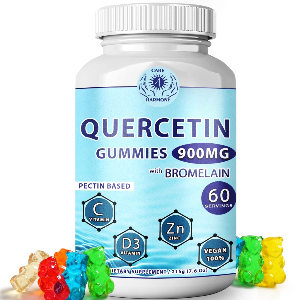 Quercetin Gumies - Quercetin z bromelainom Vitamin C + cink Vitamin D3 – Žvečljiv Quercetin 900mg Dodatki - Quercetin za otroke in odrasle (1)
