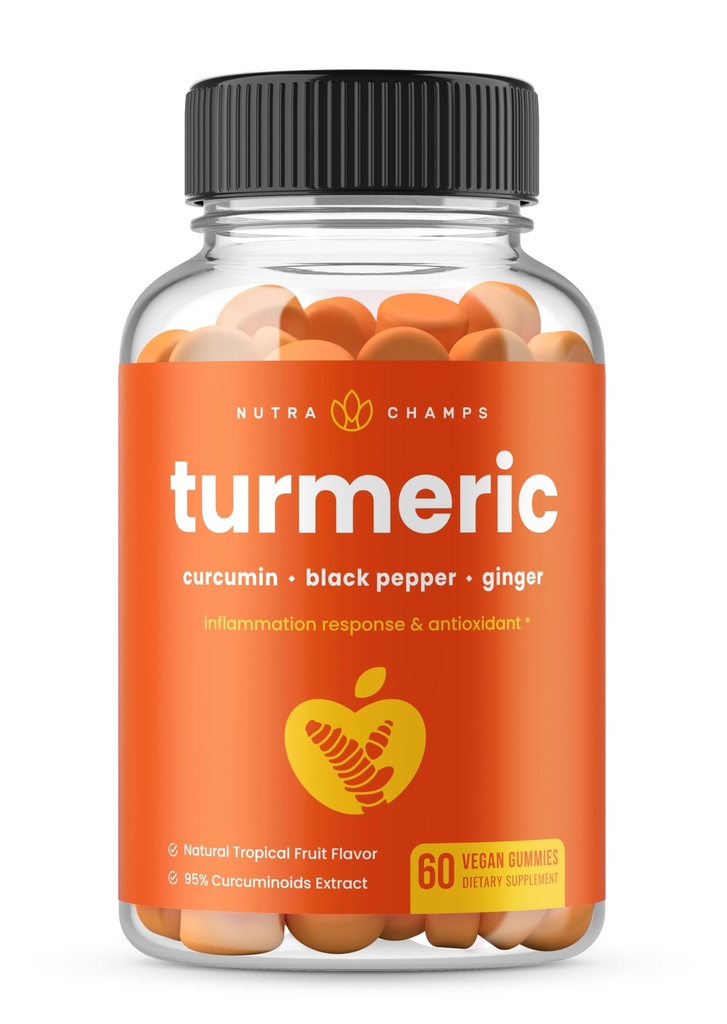 NutraChamps Kurkumi za odrasle in otroke z izvlečkom ingverja in črnega popra, 95% kurkuminoidi, Vegan naravni kurkumin skupni dodatek podporo, Tumeric Gummy dodatki