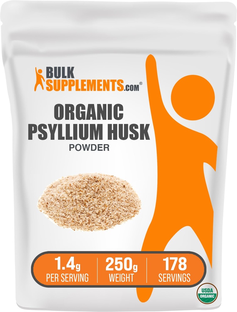 BulkSupplements.com Organski Psyllium Husk Powder - Psylium Husk Powder for Peking, Fiber Supplement - Gluten Free, 1.4g na Serving, 250g (8.8 oz) (Pack of 1)