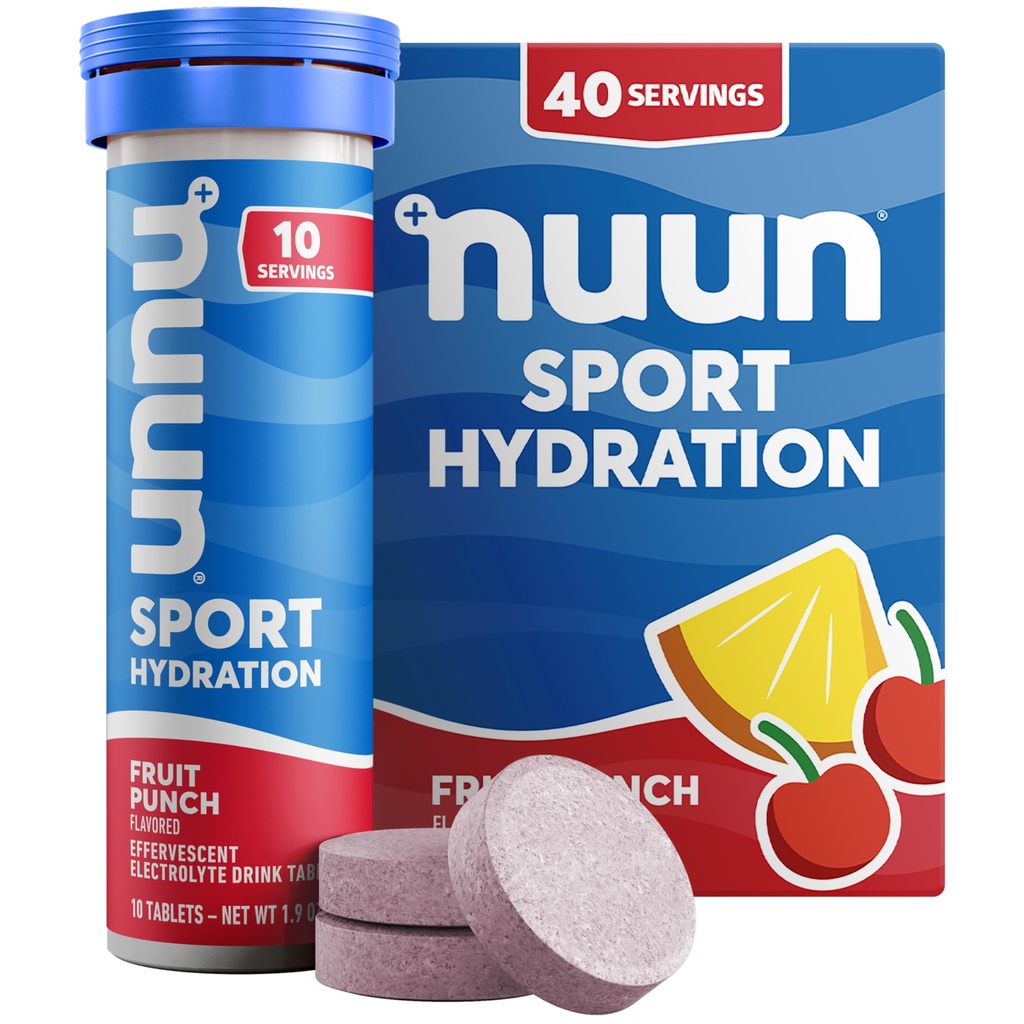 Nuun Sport Elektrolitske tablete z magnezijem, kalcijom, kalijem, kloridom in natrijem, brez glutena in veganom, sadni punch, 4 pakiranja (40 skupaj)