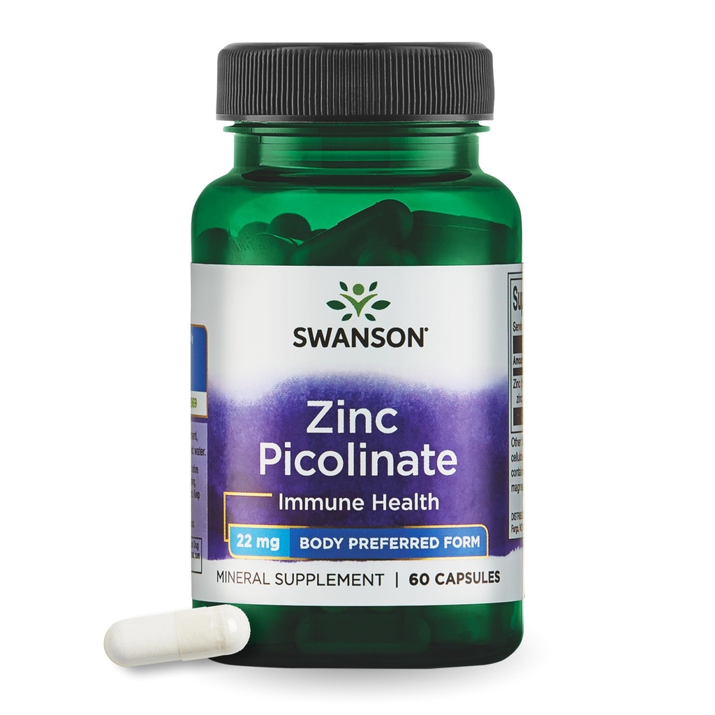 Swanson Cinkov pikolinat - Mineral Supplement Promotion Prostata Health, Vision Health, & Imunska podpora - Body Preference Forme of Chelllian Cink - (60 kapsul, 22 mg vsak)