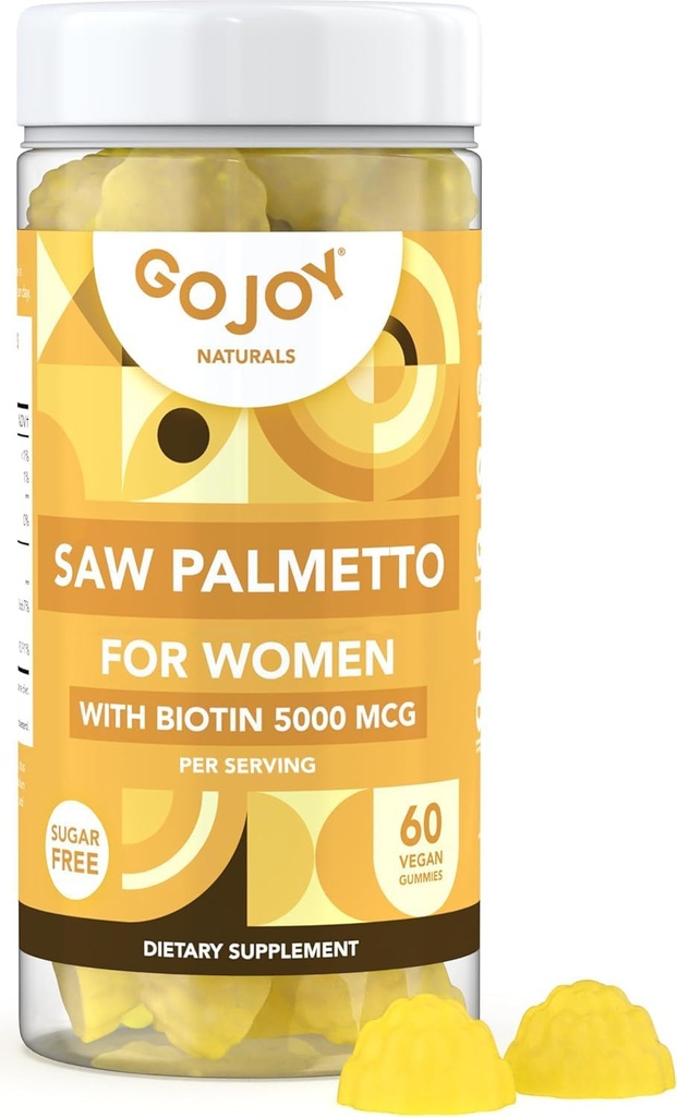 Saw Palmetto Gummies - 500mg Saw Palmetto za ženske s 5000mcg Biotin & 10mg cink - Non-GMO, Sugar, Gluten & Soy-free, Vegan - 3.-party Lab Tested, 30-dnevno dobavo, 60 Žvečljivi gumiji