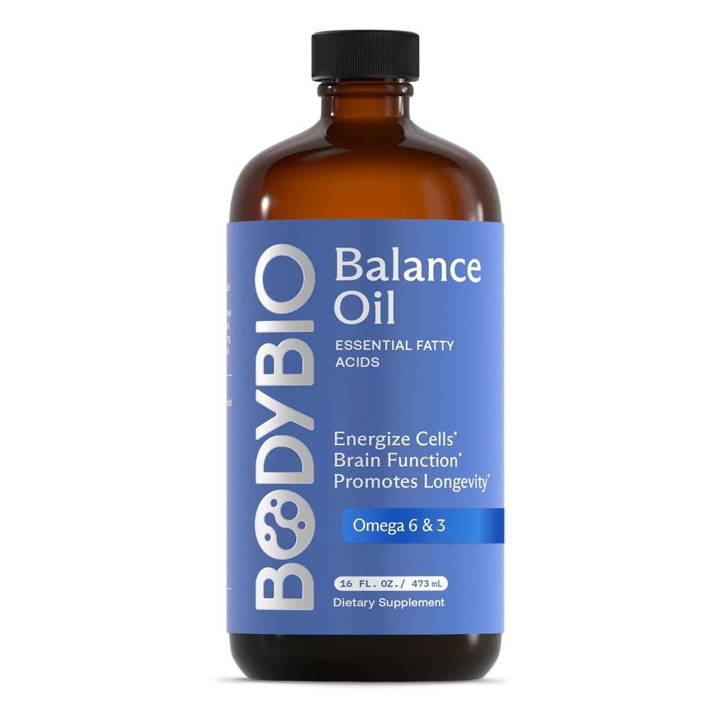 BodyBio Balance Oil - Vegan Omega 3 6 Supplement – Cold-Presed Safflower & Laneno olje – Podpira funkcije možganov, zdravo kožo, in Mood