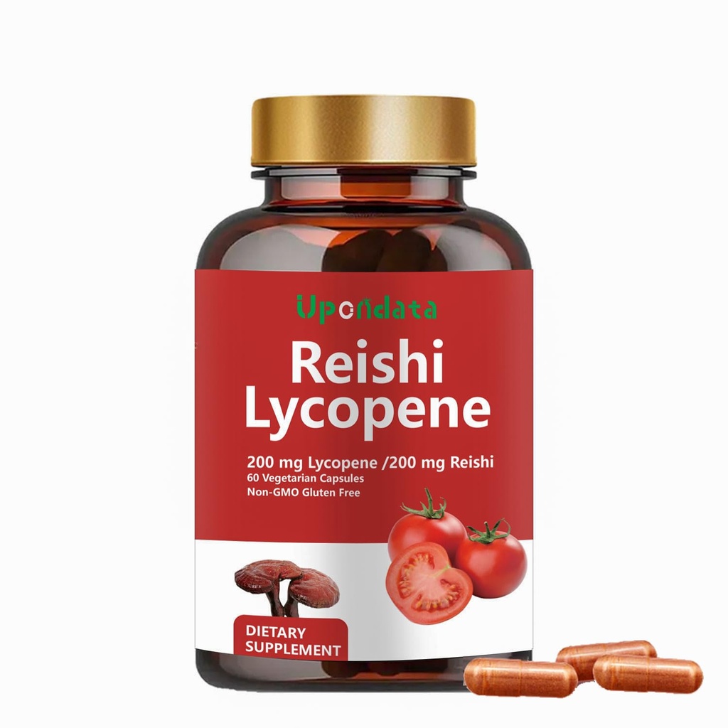 Likopenske kapsule, naravni likopen 200 mg z organskimi gobami Reishi 200 mg dopolnilo za zdravje prostate in imunosupresivno podporo - brez glutena, brez GMO, 60 kapsul (1 pakiranje)