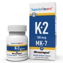 Superior Source Vitamin K2 MK-7 (Menakinon-7) 100 mcg - Bone Strength & Health Support dodatek - Aids Heart Function - Bariatric- Friendly - 60 Podjezične tablete za raztapljanje