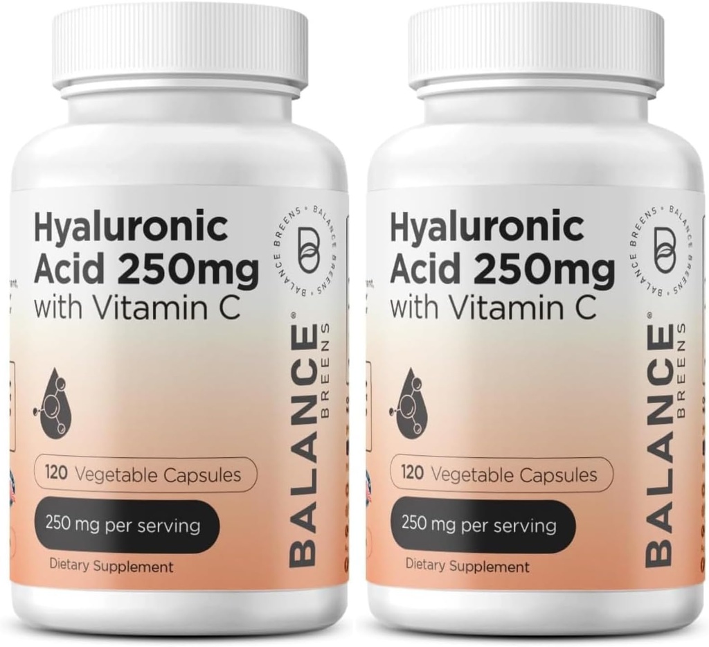 Čista hialuronska kislina Dodatek 250mg z vitaminom C 50mg, 120 Veganske kapsule - Hidracija kože za naravni sijaj, lase, nohte, kosti in skupno zdravje Formula