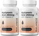 Čista hialuronska kislina Dodatek 250mg z vitaminom C 50mg, 120 Veganske kapsule - Hidracija kože za naravni sijaj, lase, nohte, kosti in skupno zdravje Formula