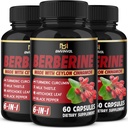 (3 pakiranja) Berberine Supplement Plus Ceylon Cimet, Mlečni osat, Kurkuma, Artichoke List, Črna Peppe - 6 mesecev dobava - 180 Kapsule skupaj