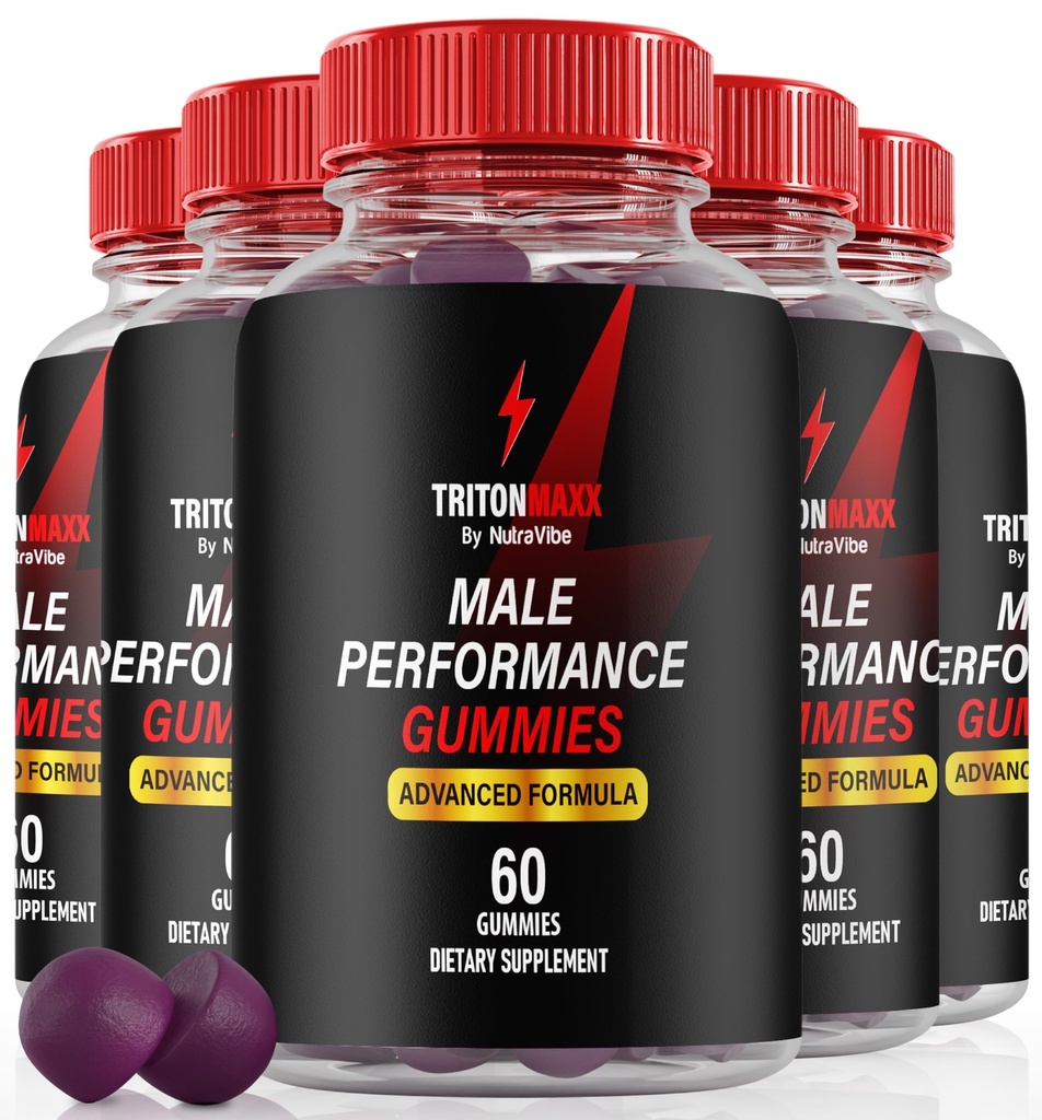 (5 Pack) Triton Maxx Male Gummies – Original TritonMaxx Formula for Men with Natural Blend to Support Energy, Stamina and Men's Performance | Great-Tasting Gummy, Easy-to-Chew Gomitas (300 Gummies)