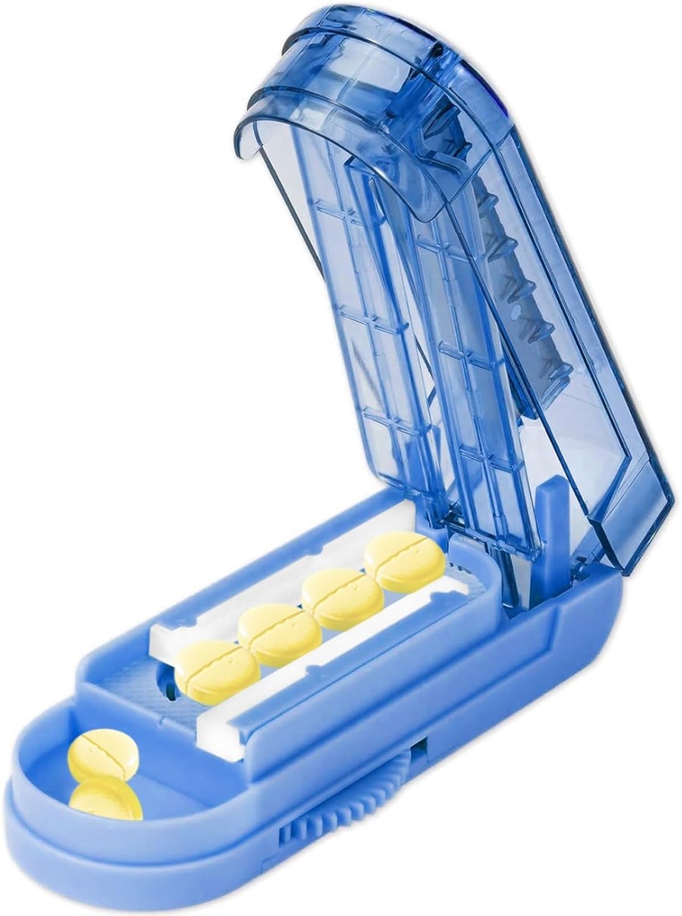 Pills Cutter Splitter za majhne in majhne tablete, Nastavljiv razdelilnik tablet Natančno reže več tablet naenkrat. Ostro rezilo z varnostno zaščito. (Klein Blue)