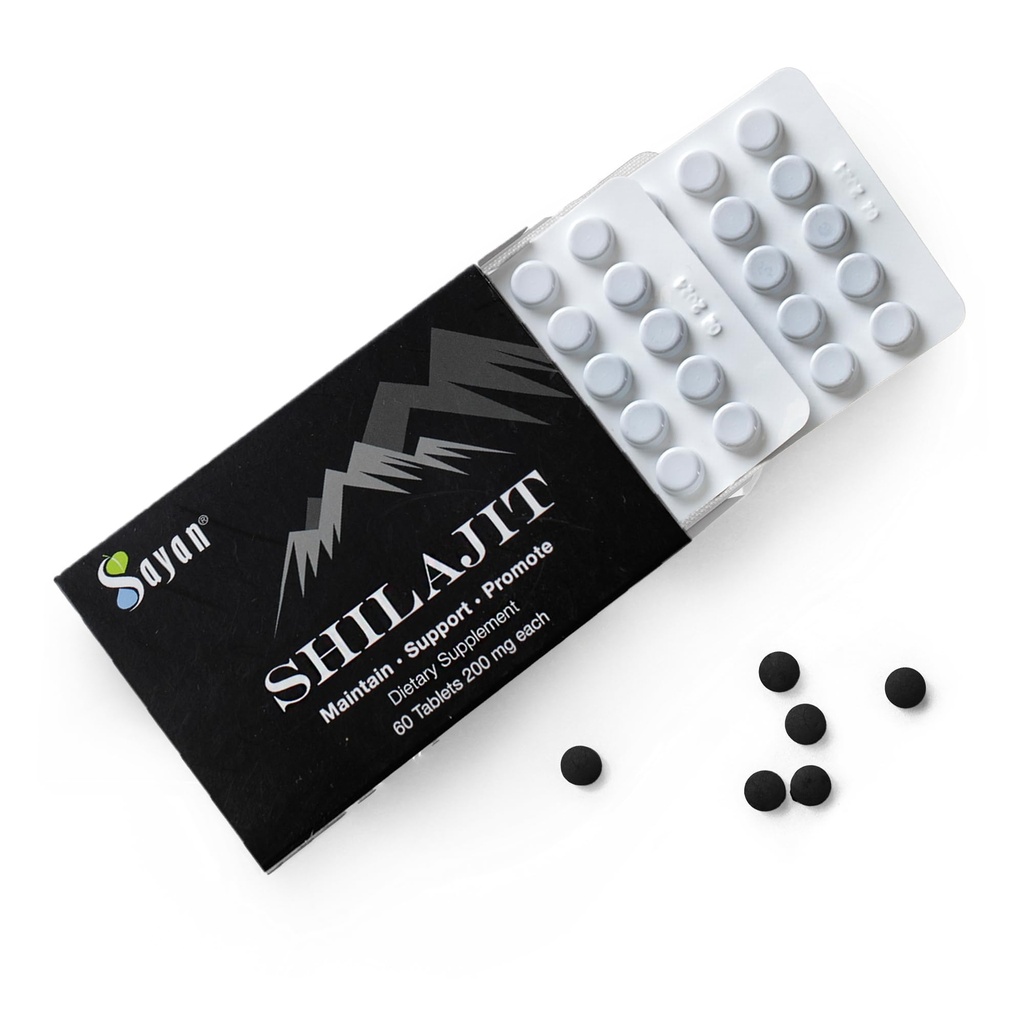 Sayan 100% Pure Shilajit tablete, 12.000mg visokopotenzivna dopolnila, bolj učinkovito kot Resin & Kapsules, 85+ Trace minerali izvirajo iz 10.000ft Lab-Tested za čistost. 60 tablet - 1-2 meseca