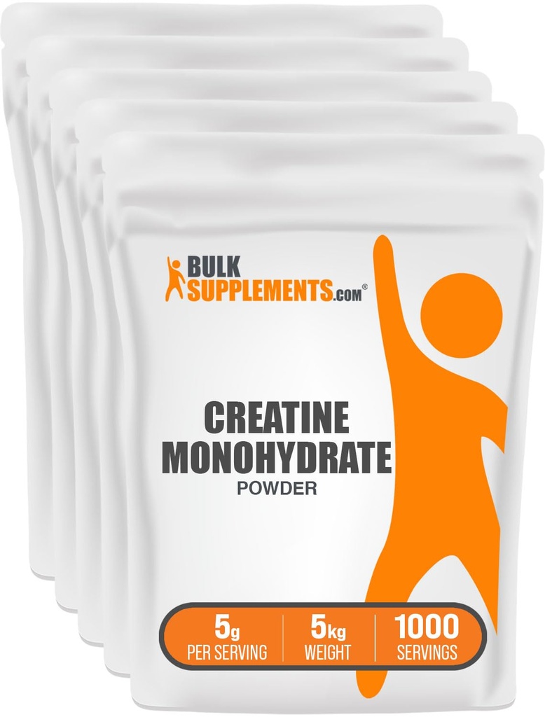 BulkSupplements.com Kreatin monohidrat v prahu - Kreatin dodatek, mikroniziran kreatin, kreatin v prahu - nearomatiziran in gluten brez, 5g (5000mg) na serving, 5kg (11 lbs) (Pack of 5)