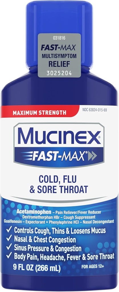 Mucinex hladno, gripa, in vneto grlo Relief tekočine, 9 Fl Oz