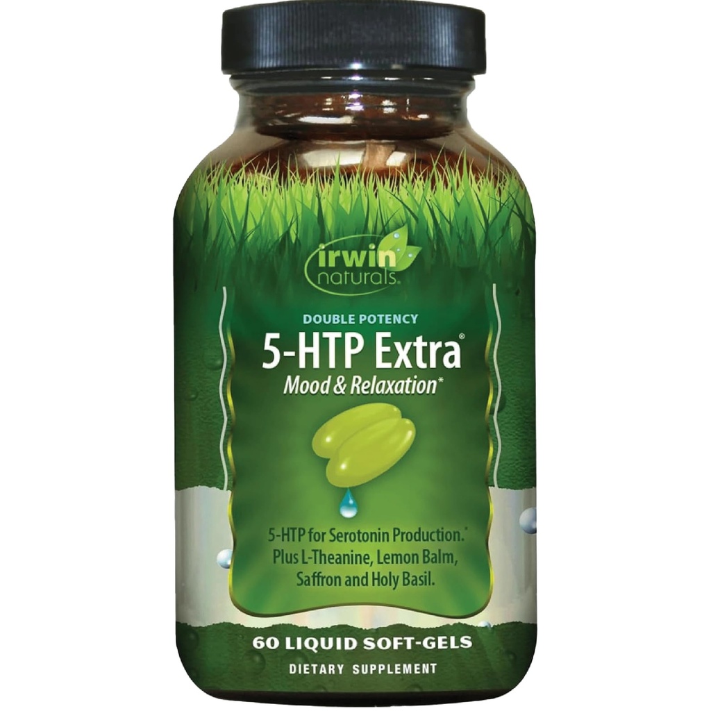 Irwin Naturals Double Potency 5-HTP Extra - 60 Tekoči soft-Gels - za sprostitev in serotonin proizvodnje - 30 Servingov