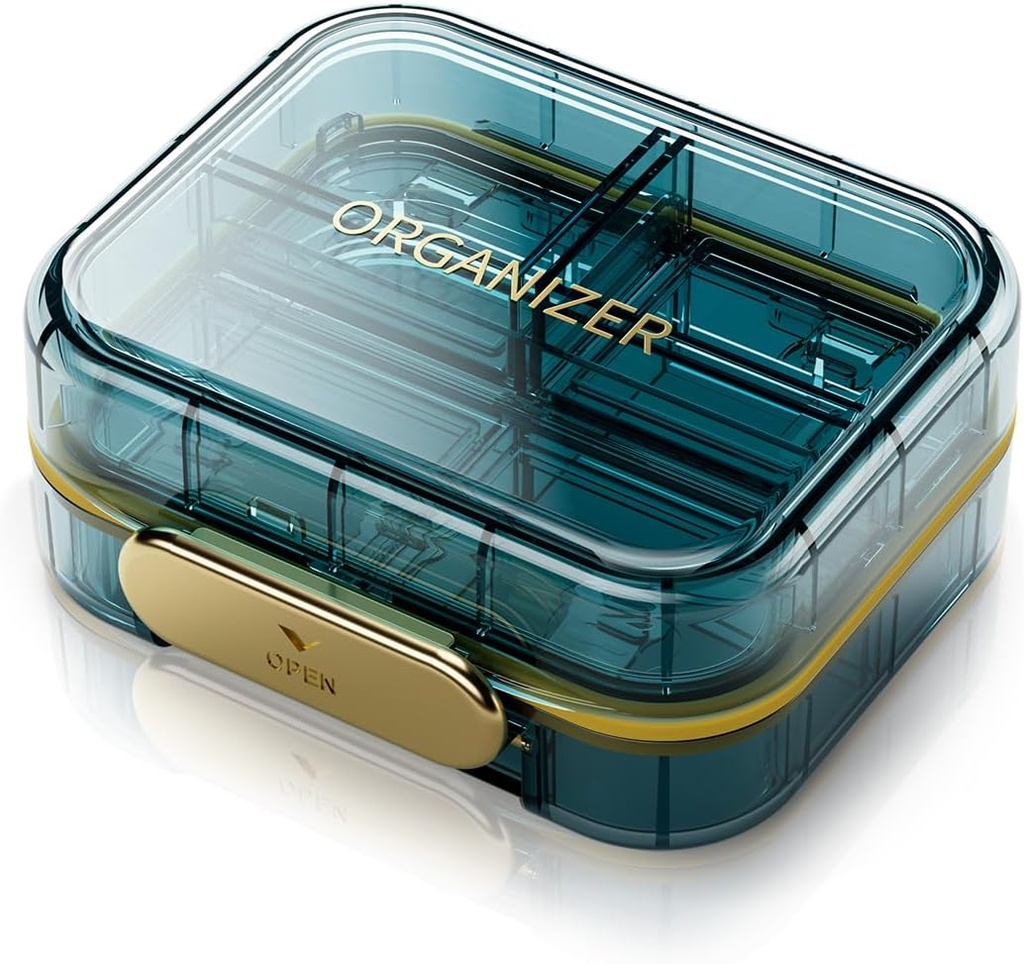 Prenosne potovalne tablete Organizator s 7 Kompartmenti - Perfect Weekly Pill Primer Vodoodporne tablete Škatla za dnevne vitamine in zdravila, majhne tablete vsebnik za žepno torbico (modra)