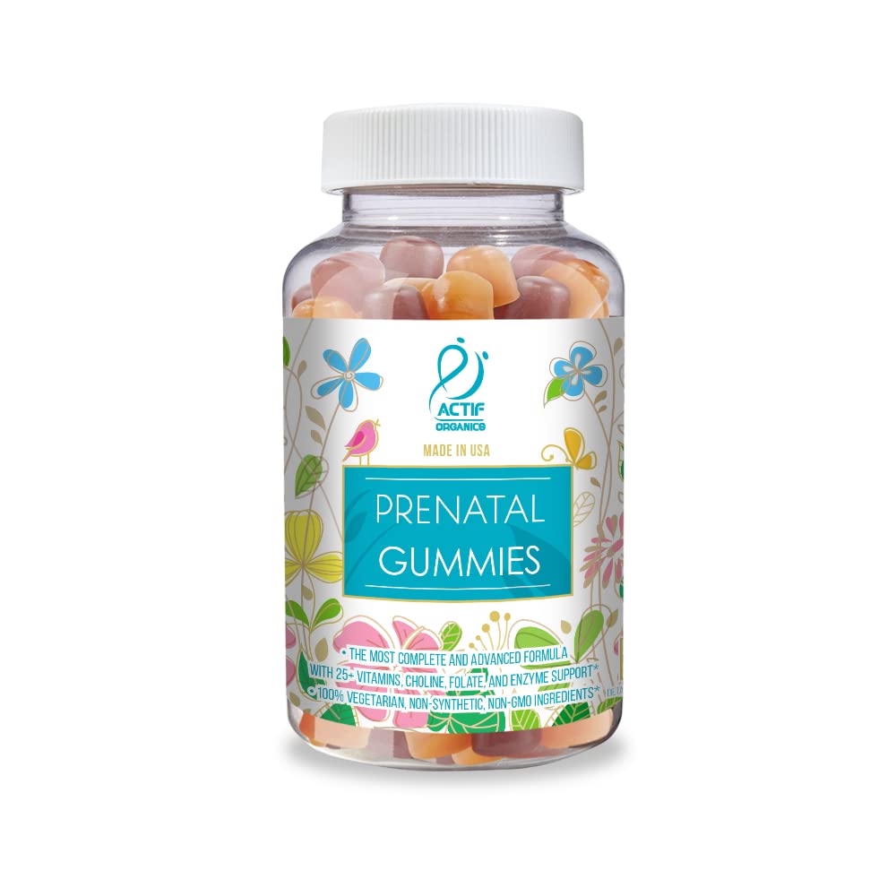 Actif Prenatal Gummies s 25+ Organski vitamini in organska zeliščna mešanica - Ne-GMO, 100% Vegetarian, 90 Count, Made in ZDA