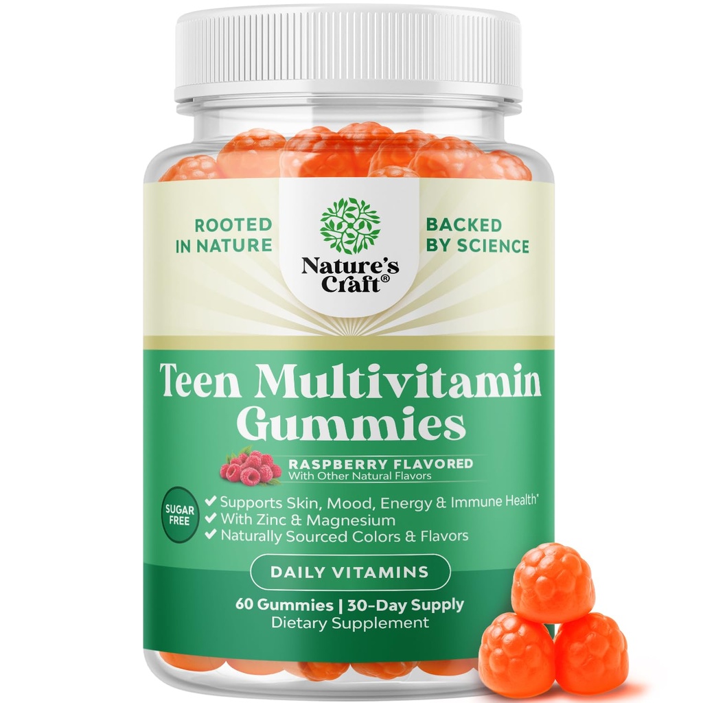 Teen Multivitamine Gummies 12-17 - Teen Boys & Girls Gummy Vitamini za boljšo kožo, Imunska moč, Mood & Energy Support - Najstnica dekle & fant dopolnila z Zn, Mg, Vitamin A, C, D & E - 60 Ct