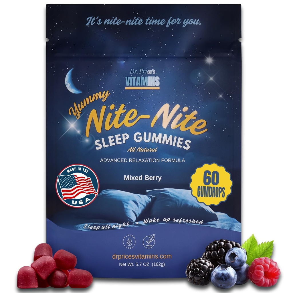 Dr. Price Sleep Gumies za odrasle – 3mg Melatonin, L-Theanine, GABA & Zeliščna mešanica – Mešana jagodičja aroma, Gluten-free Sleep Aid – 60 Count