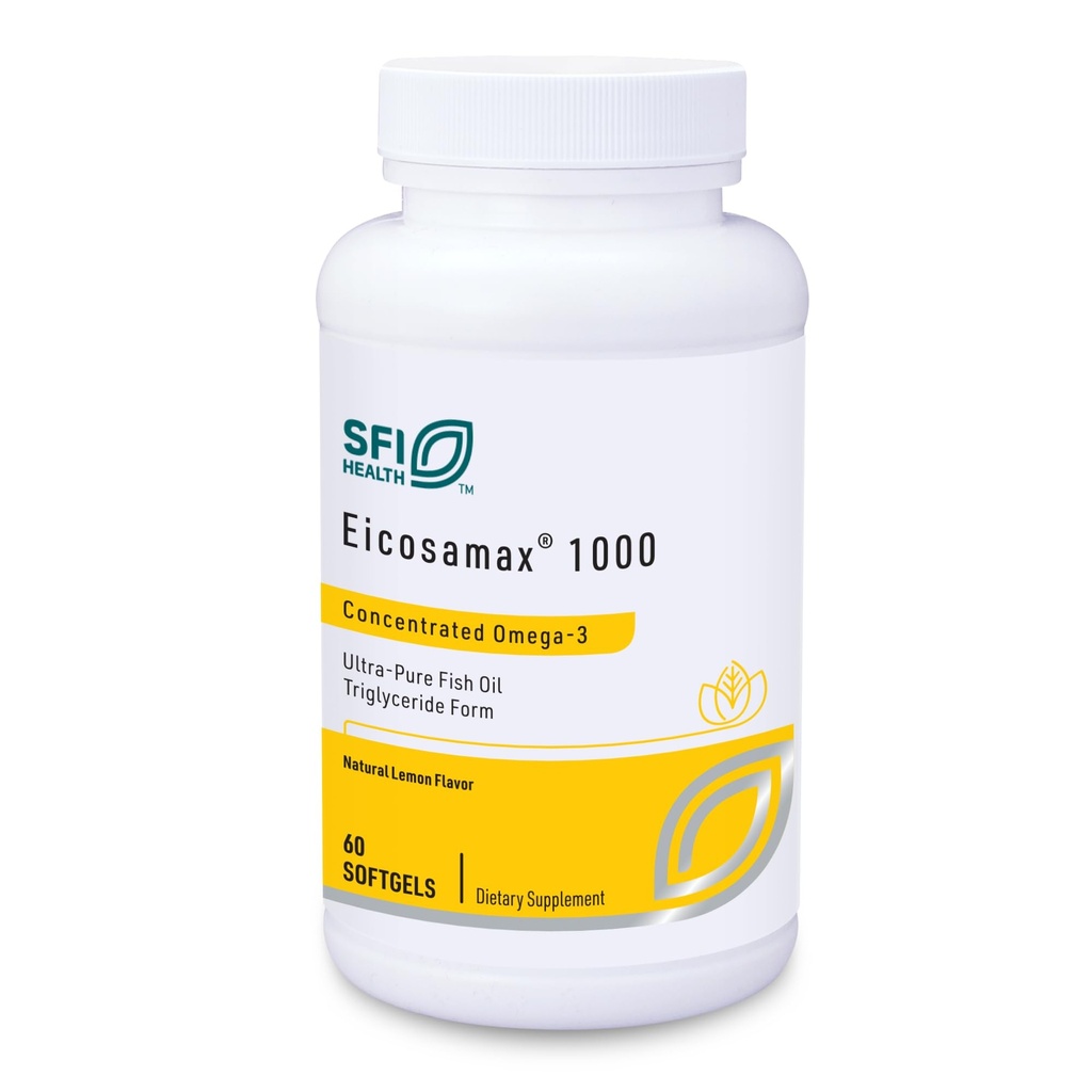 Klaire Labs SFI Health Eicosamax 1000 TG ribje olje - 1000 mg EPA/DHA na Soft Gel, Ultra Pure Omega-3 Ribje olje tablete - Trajno izvorno - Naravna limona Okus za brez ribjih ogorkov (60 Softgels)