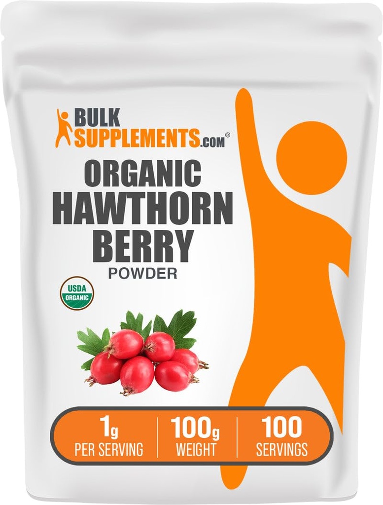BulkSupplements.com Organic Hawthorn Berry Powder - zeliščni dodatek, Hawthorn Berry Organic - Vegan & Gluten Free, 1g na Serving, 100g (3.5 oz) (Pack of 1)