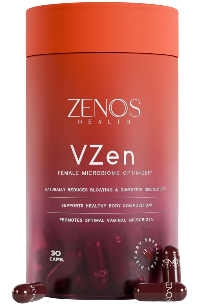 Zenos Health VZen Vaginal Probiotics for Women – Probiotics and Prebiotics for Digestive Health & Bloating Relief for Women – Improve Gut Health, Urinary Tract & Daily Wellness - Made in USA, 30 Caps