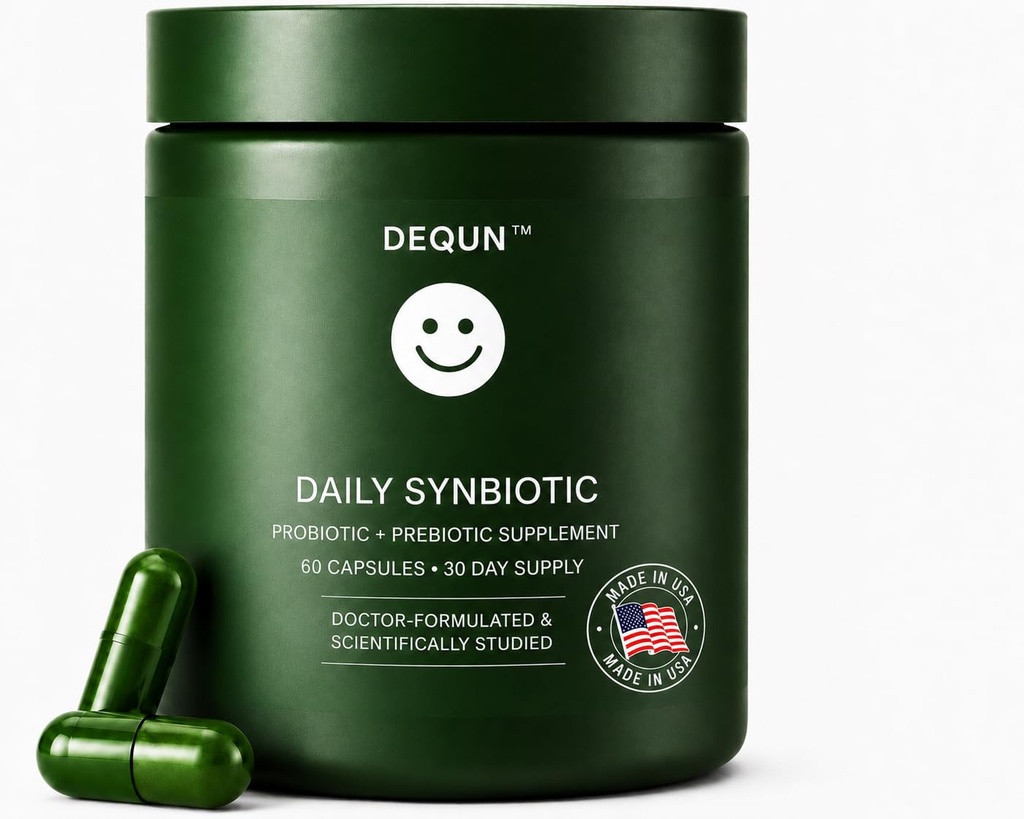 DEQUN Daily Synbiotic for Women & Men - Prebiotic + Probiotic for Digestive & Gut Health, Immune Support, Bloating Relief, Vegan, Shelf-Stable, 30-Day Supply (Pomegranate, 51 Count)