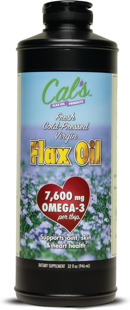 Calovo laneno olje, hladno stiskano Laneno seme, visoko v Omega 3 Maščobne kisline, Nerafinirano Lanovo seme olje, Pure Lanovo seme Liquid dodatek za skupno, kožo in zdravje srca podporo - 32 oz