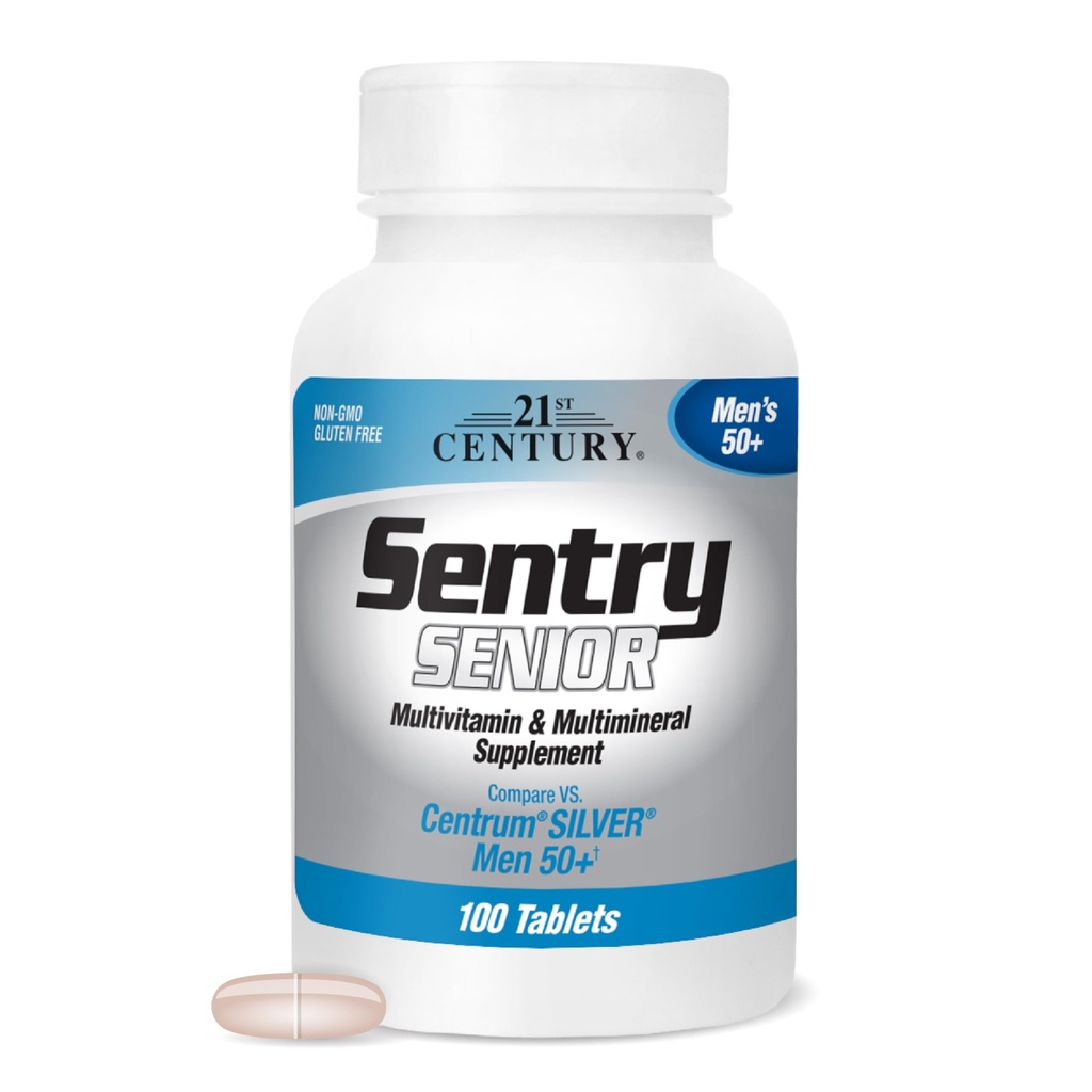21st Century Sentry Senior Men 50Plus Tablets, Bela Neoporečna 100 Število