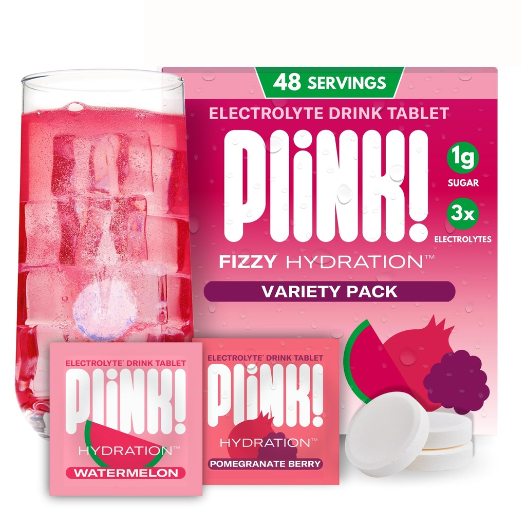 Plink! Fizzy elektrolitske tablete za dnevno hidracijo - 48ct tablete za elektrolite + natrij, kalij, magnezij, nizkokalorične tablete, nizkosladkorni keto elektroliti v prahu