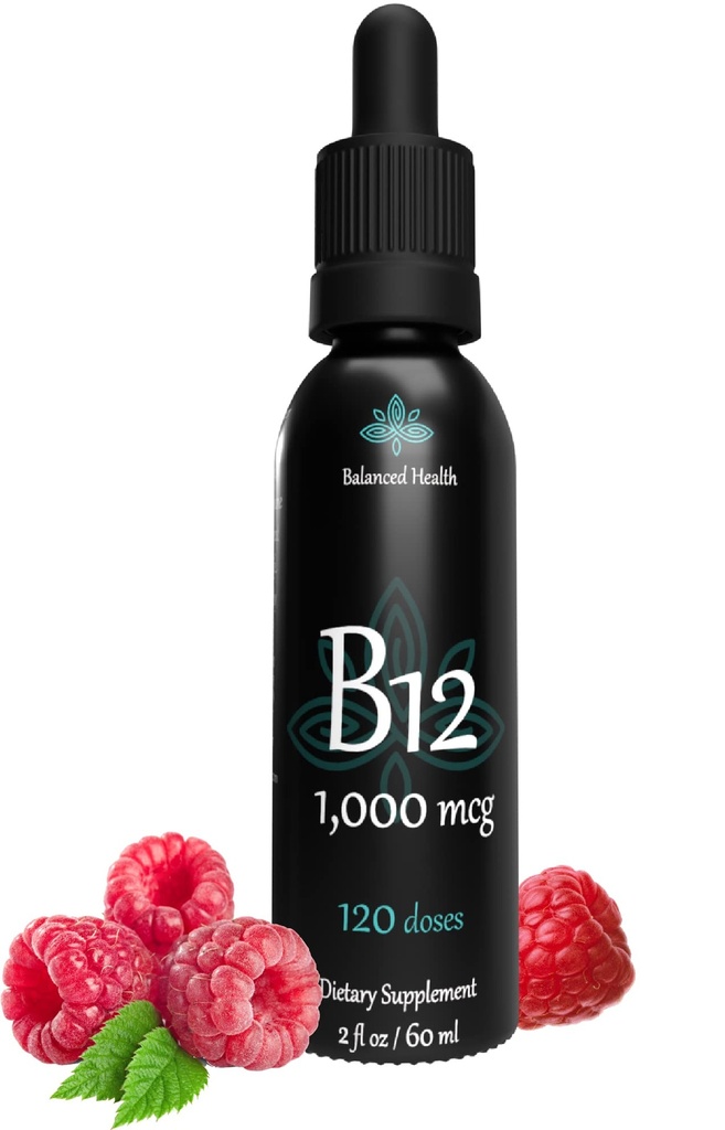 B12 1000 mcg, 2oz 120 Serving, malina arome, metilkobalamin podjezične kapljice
