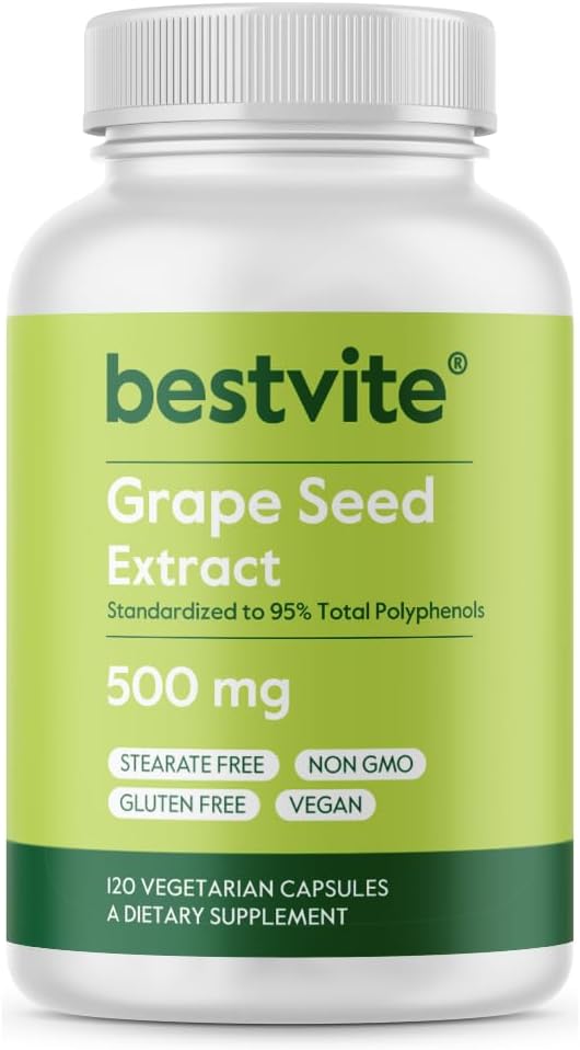 Izvleček BESTVITE grozdnih semen 500mg (120 vegetarijanskih kapsul) - brez stearat - standardiziran na 95% polifenolov