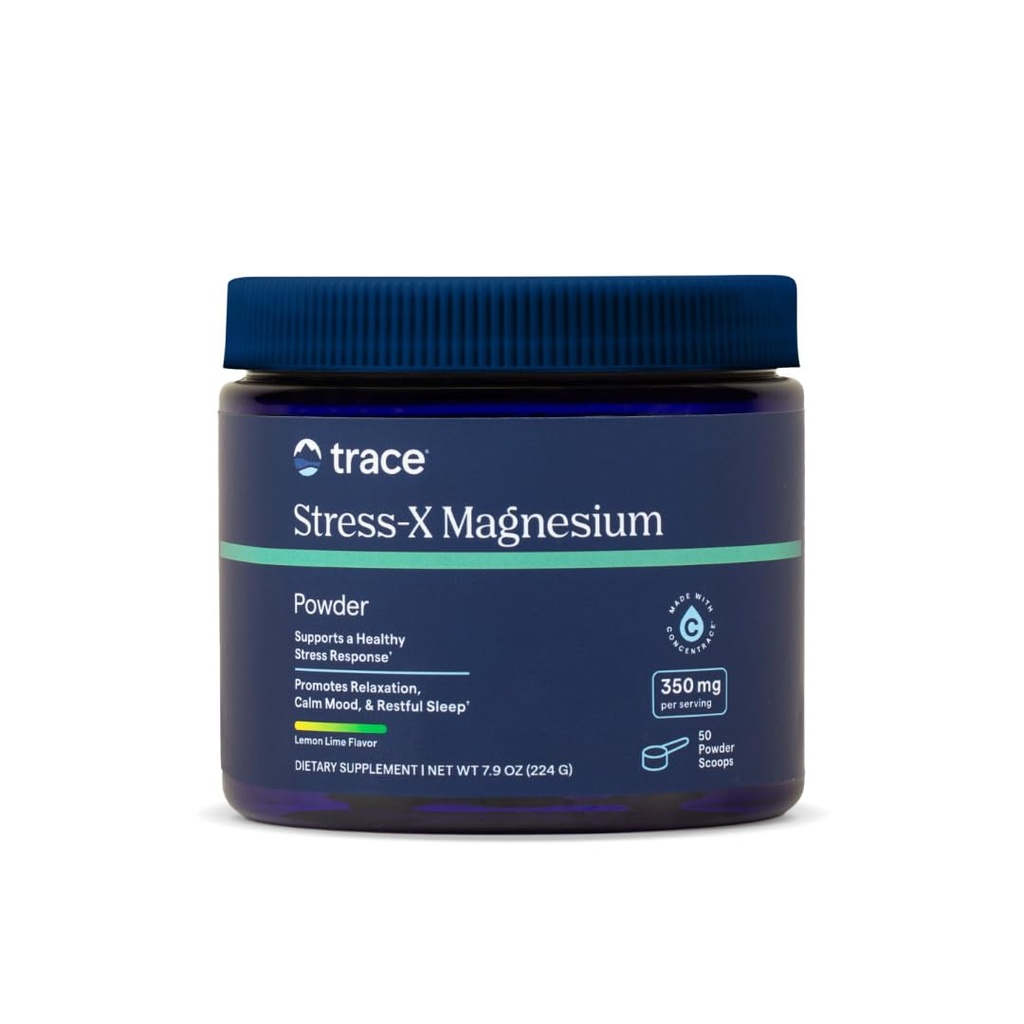 Trace Minerali Stres-X Magnezij, 350mg - Prašek Magnezij doplačilo za podporo mišice Sprostitev in regeneracija - Mirno spanje podpora Mineral dodatek - limona limona arome, 7,9 oz (50 strežnice)