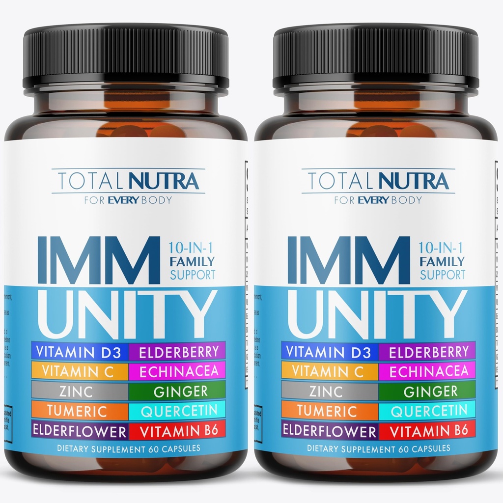 10-in-1 Imunska podpora dodatek: Imunski ojačevalci za odrasle in otroke Daily Immunity Defense s ključnim imunskim sistemom Vitamini cink, vitamin C in D, Plus Elderberry, Quercetin, Echinacea & More, 60 Caps