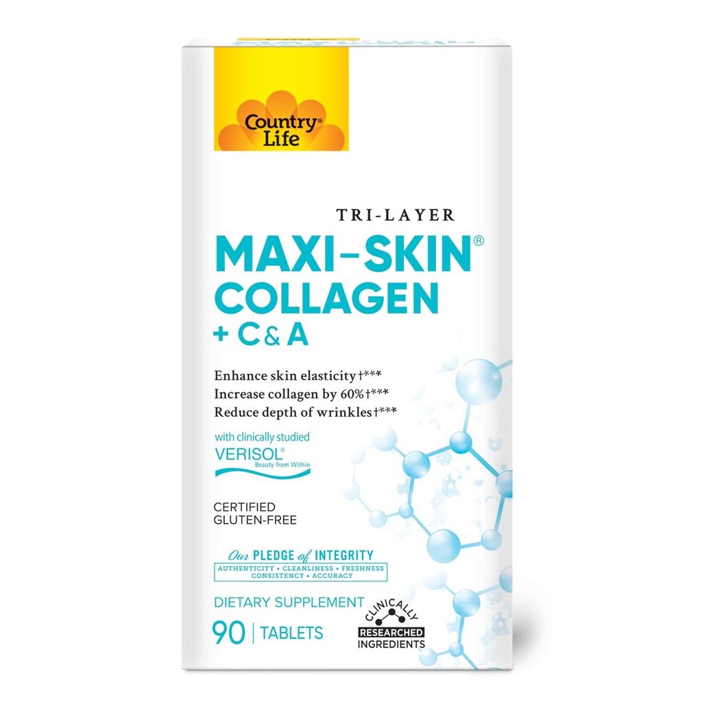 Country Life Verisol Collagen Peptides tablete - zmanjšanje globine W[KB2] rinke in izboljšanje elastičnosti kože-90 tablete-vključuje vitamin A&C - kolagen prašek za ženske in moške - povečanje kolagen kože za 60%