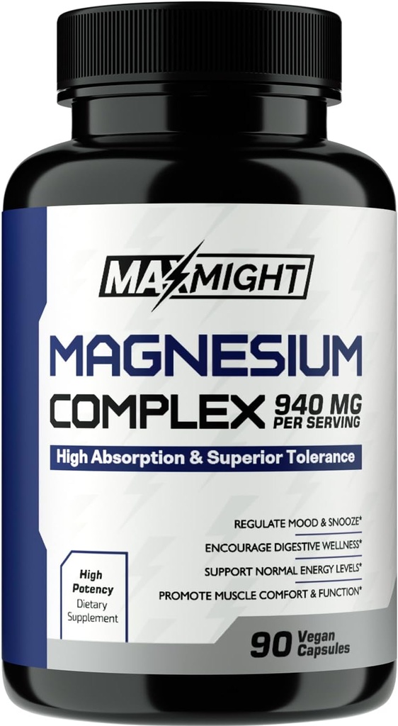 Magnezijev kompleks, 210 mg Elementarni magnezij, glicinat, citrat in malat, ne-GMO, Max Absorpcija, mišice, razpoloženje, energija, 90 veganskih kapsul