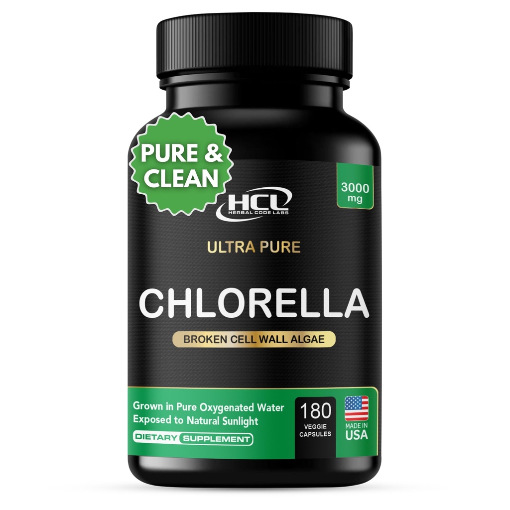 Klorella kapsule 3000 mg - razpokan Cell Wall Blue Green Algae dodatek - Najboljši naravni detox čiščenje - Rastlinski vitamini Minerali Klorofil Vegan Beljakovinske tablete v prahu - Izdelano v ZDA