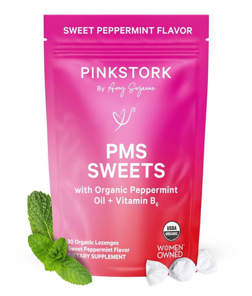 Pink Stork Organic PMS Sweets for Teens and Women - preproste in naravne sestavine Vitamin B6 in Peppermint - Obdobje, Prebava, Napenjanje, Mood Swingers - 30 kapljic