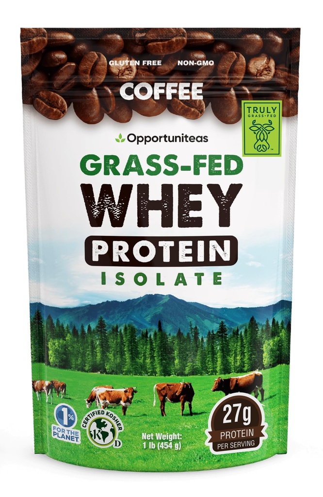 Opportuniteas Coffee Whey Protein Powder - Low Carb & Keto Prijazen - Grass Fed Whey Izolat + Kolumbijska kava - 60 mg kofeina za energijo - pred ali po vadbi pijača Mix, Latte, Shake & Smoothie 1lb