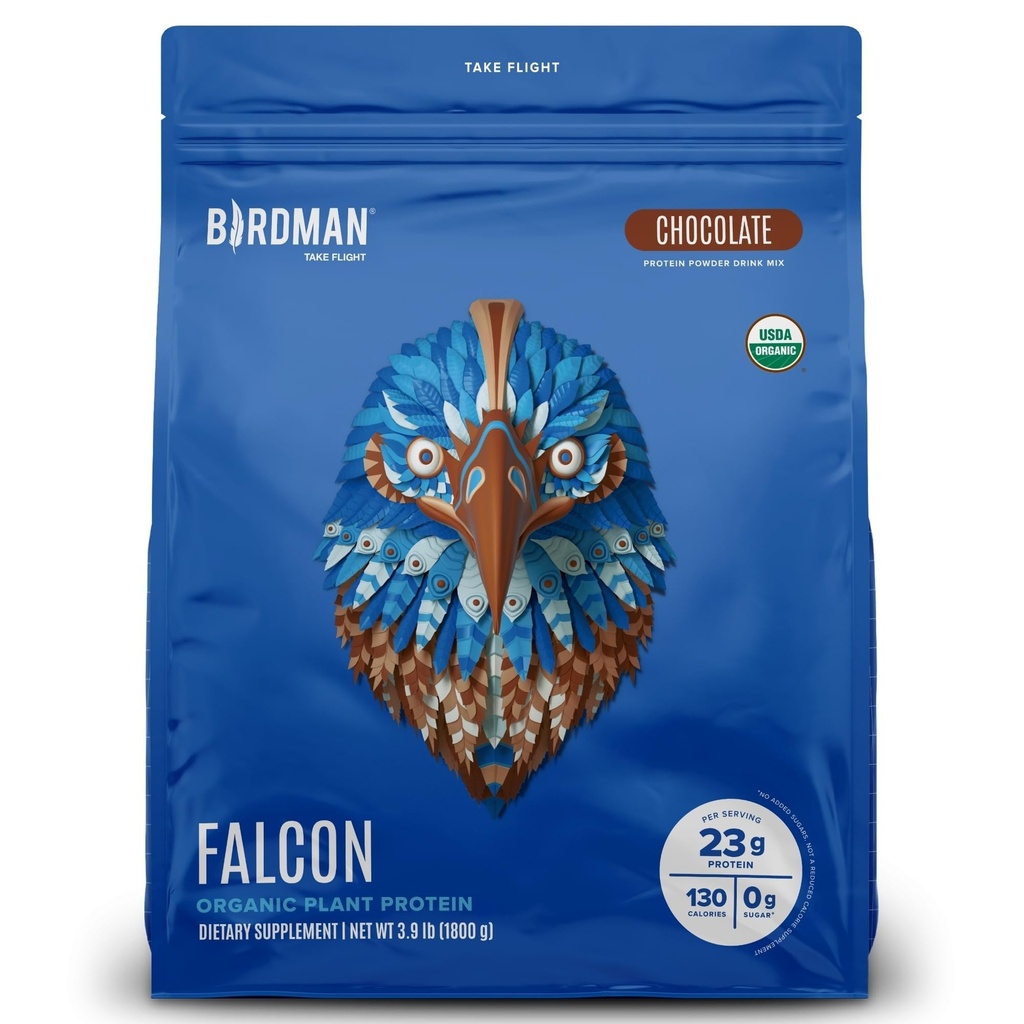 Birdman Falcon Vegan Protein Powder Organic, Stevia & Sugar Prosti, Rastlinske beljakovine, Nizki ogljikovi hidrati, Dairy Free, Keto, Newhey Protein, Probiotic, Pea Protein 