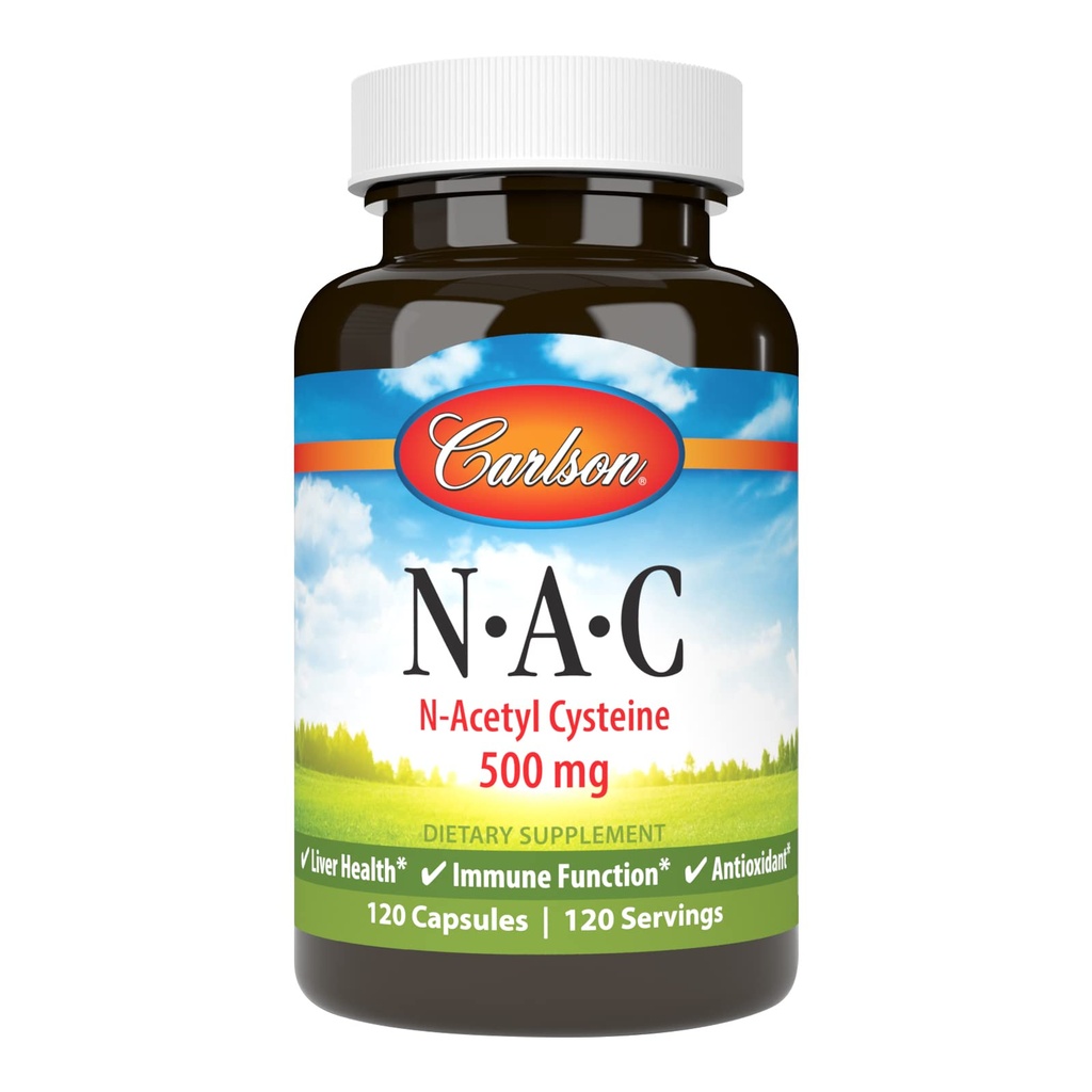 Carlson - NAC, N- Acetil Cistein, 500 mg, jetrno zdravje, imunske funkcije, antioksidant, 120 vegetarijanskih kapsul