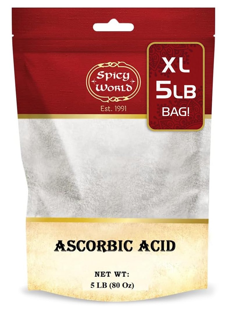 Spicy World Askorbinska kislina Vitamin C Powder 5 LB - prehranska dopolnila, Pure VIT C Powder USP razsutem stanju
