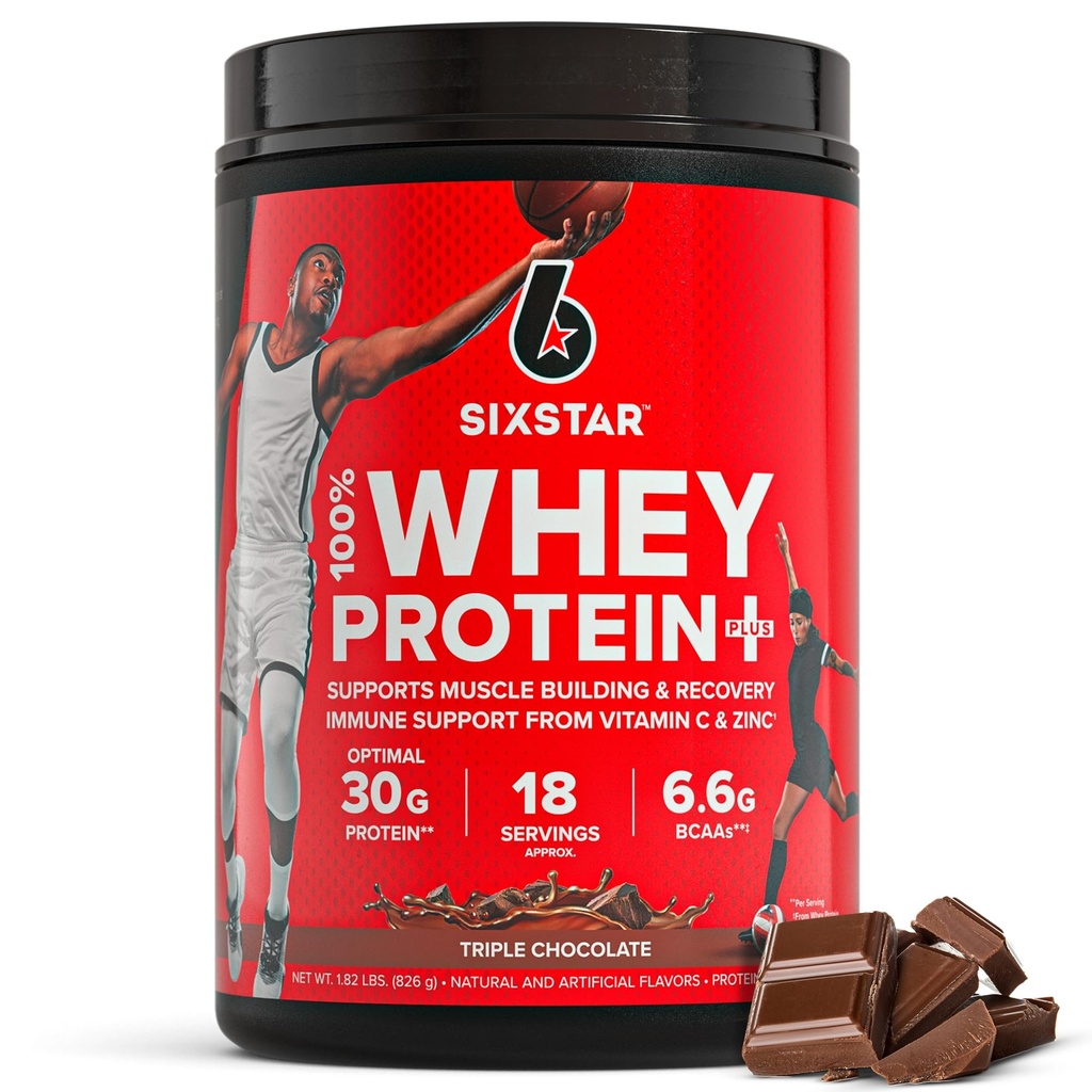 Six Star Whey Protein Powder Plus - Muscle Building & Recovery Formula z Whey Isolate Powder, BCAA, 30g Protein, Imunska podpora - Po-workout dodatek - Trojna čokolada, 1,8 lbs
