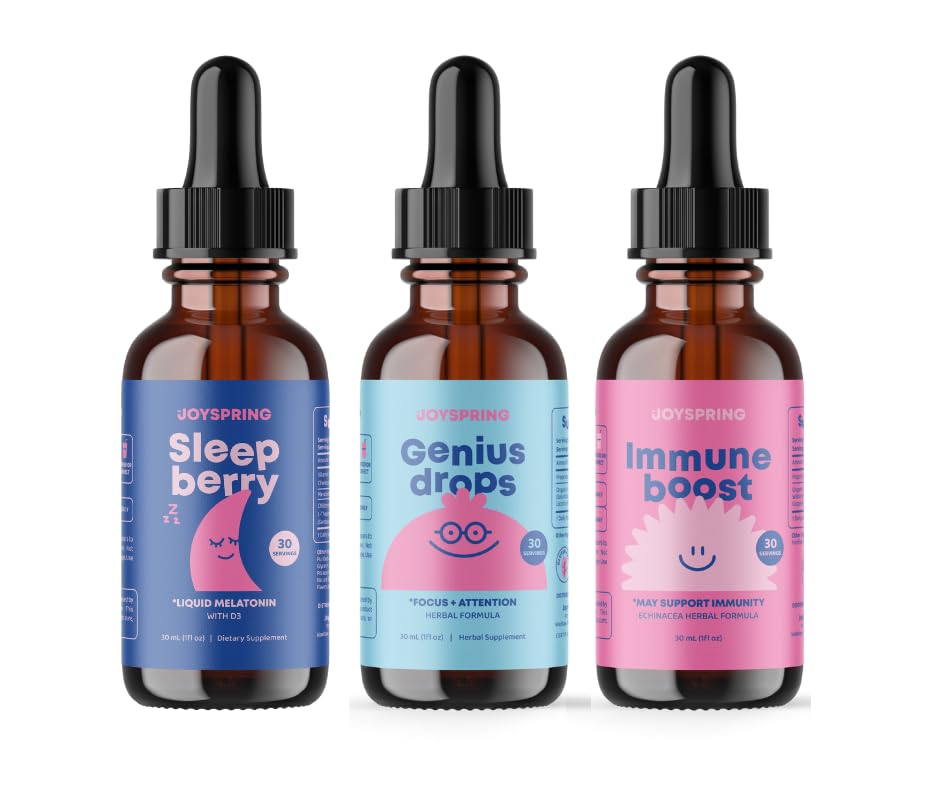 JoySpring Imune Booster za otroke z Elderberry, Echinacea, Orange Peel & Grozdni koren, SleepBerry Melatonin za otroke z Elderberry Genius Kapljice možganov dodatek za otroke