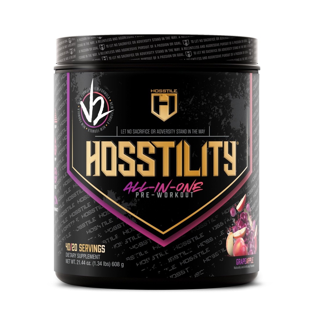 Hossile Hostillity V2 Pred treningom, All-in-One Pre-workout Prašek za moške in ženske, Izboljšati mišične črpalke, povečanje energije, povečanje moči, ostrenje fokus, Grozdno jabolko, 40 Strežnice