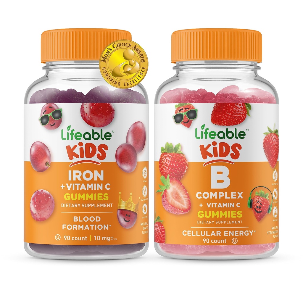 Življenjsko Iron & Vitamin C Otroci + B kompleksni otroci, Gummies Bundle - odličen okus, Vitamin dopolnilo, Gluten brezplačno, GSO brezplačno, Žvečljivi Gummy