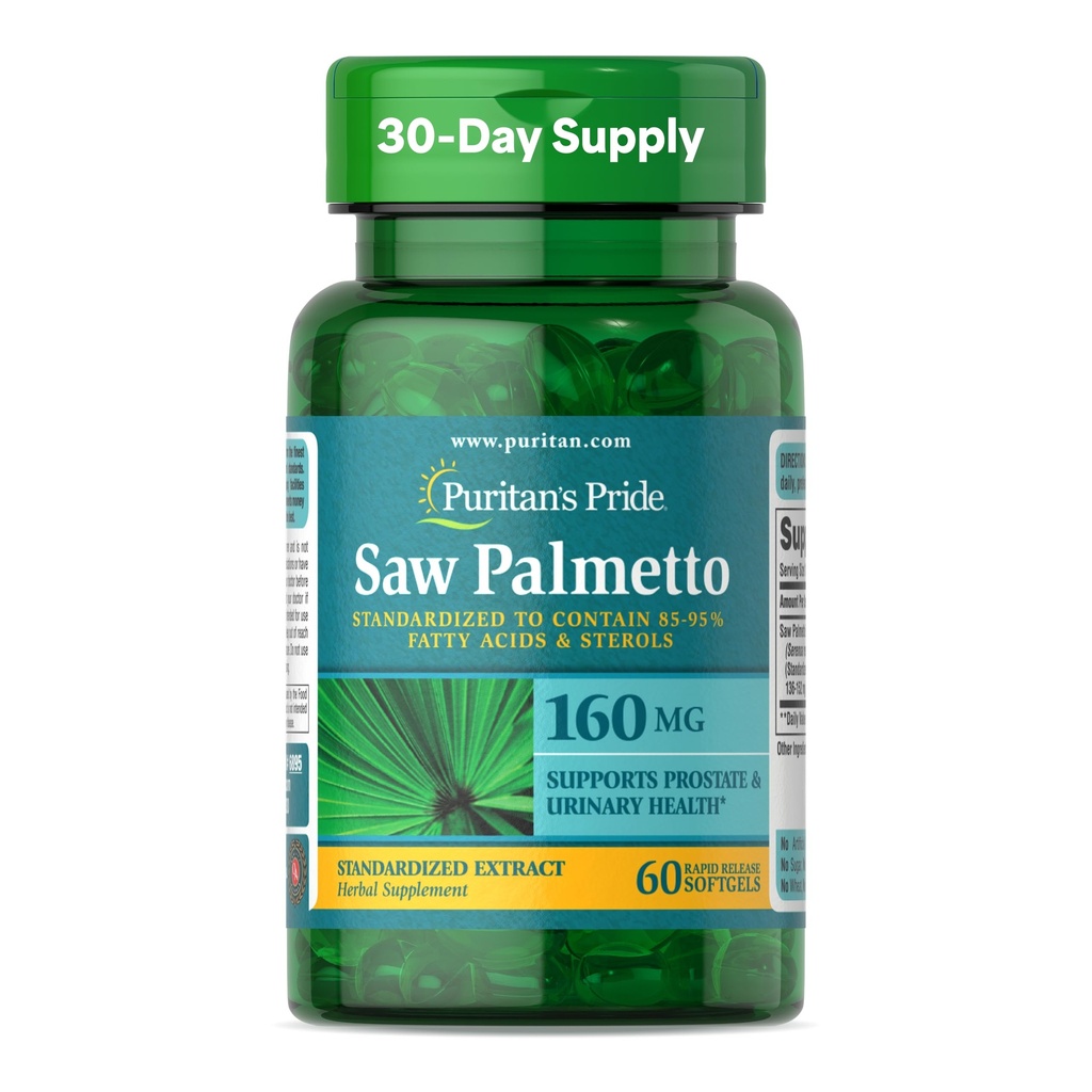 Puritan's Pride Saw Palmetto Extract 160mg, Tradicionalni zeliščni prehranski dodatek za moške prostate in zdravje v urinu, 60 kapsul za hitro sproščanje