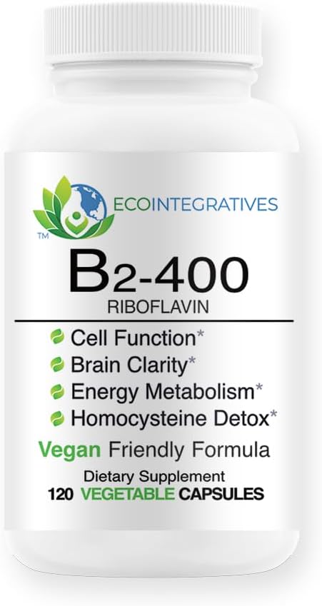 B2-400 Čisti riboflavin - Zdravje živčevja, homocistein Detox, kardiovaskularno, pomaga povečati energijo, mentalno jasnost, presnovo in delovanje celic (120)