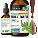 BIO KRAUTER Sveti Basil Tinkture - Tulsi Powder Tekoči ekstrakt - Podpira Mirnost in sprostitev - Urzolna kislina dodatek - Alkohol in sladkor brez - Veganske kapljice 2 Fl.Oz.