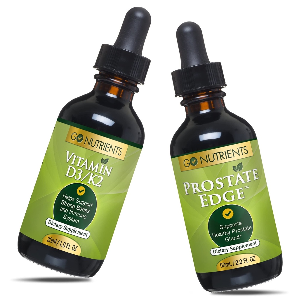 Go Nutrients Tekoči vitamin D3 s K2 (MK-7) Kapljice in prostate Edge prostate dodatek za moške s Pygeum in žago Palmetto ekstrakt Vitamin D3 in K2 Tekoči vitamin kapljice To pomaga čustvenemu stanju