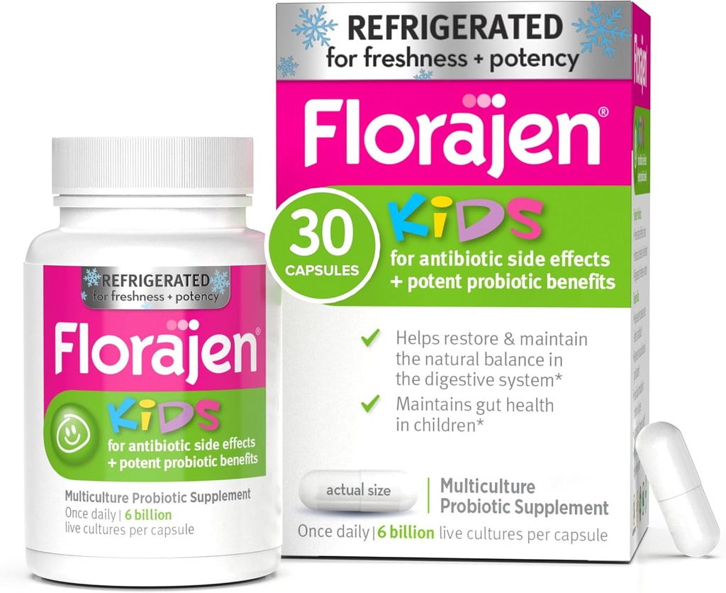 Florajen Kids Probiotiki, Daily Gut Health & Imunska podpora dodatek, zaprtje in napihnjenost, 30 kapsul (ponavljajoče)